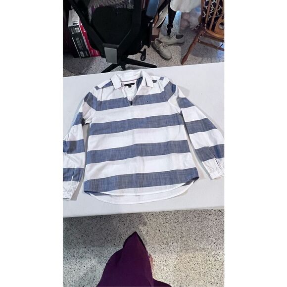 Tommy Hilfiger Women's Striped Colorblock Long Sleeves Top White/Gray Size PS - Picture 2 of 9